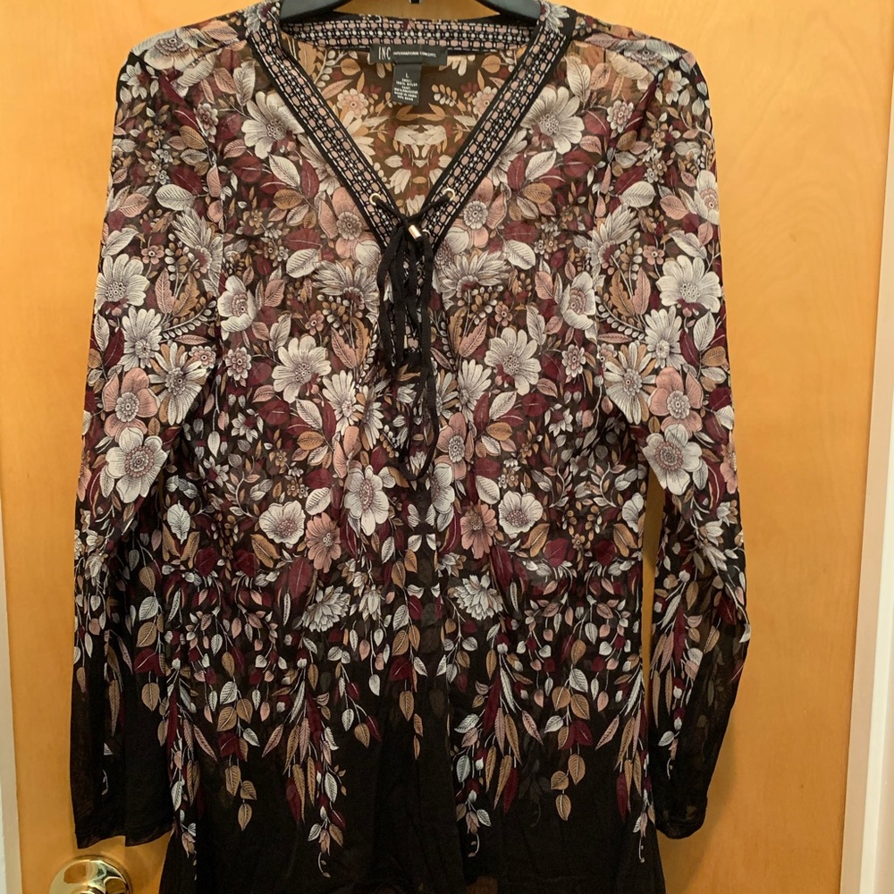 INC long sleeve lightweight blouse.